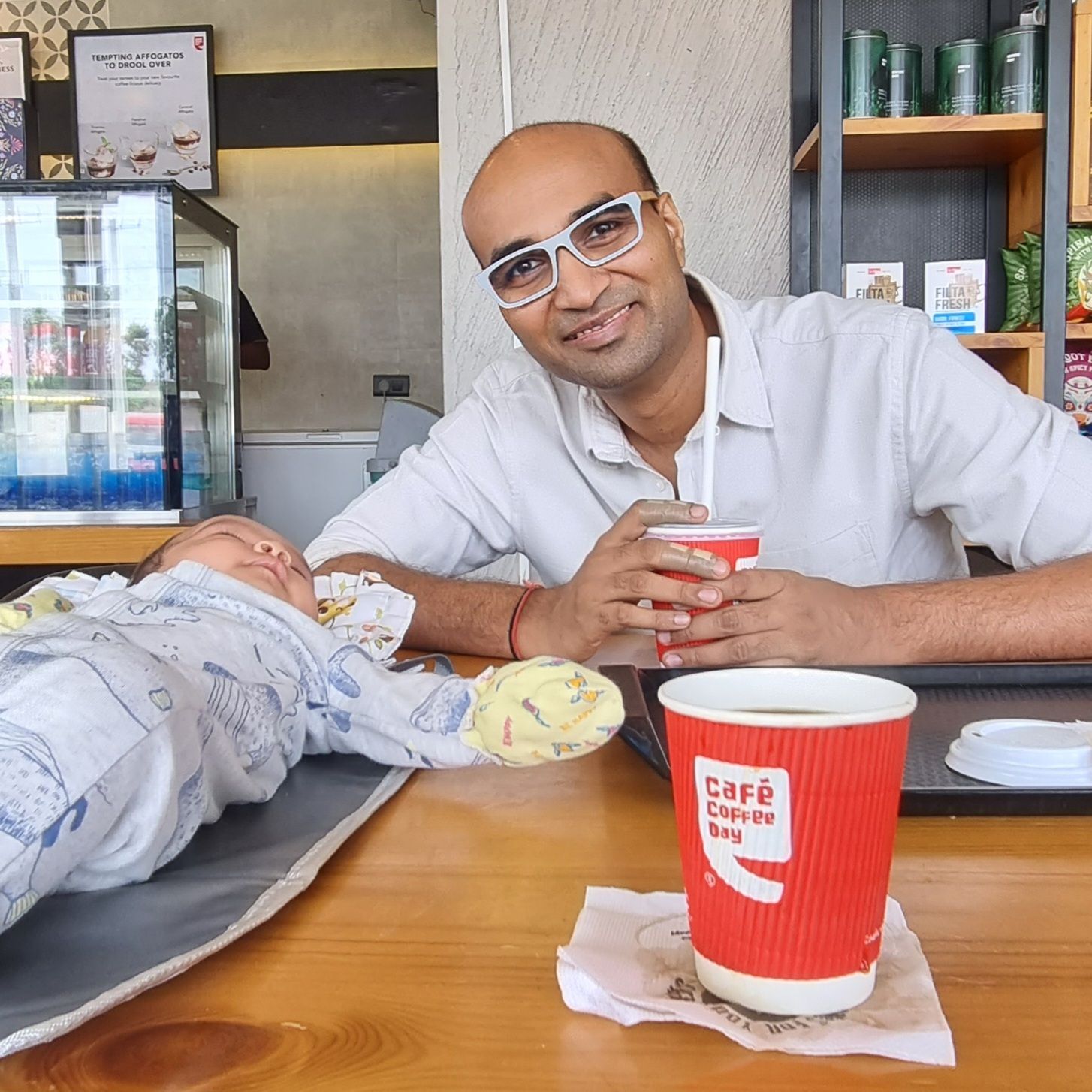 Pitstop for coffee and a diaper change.