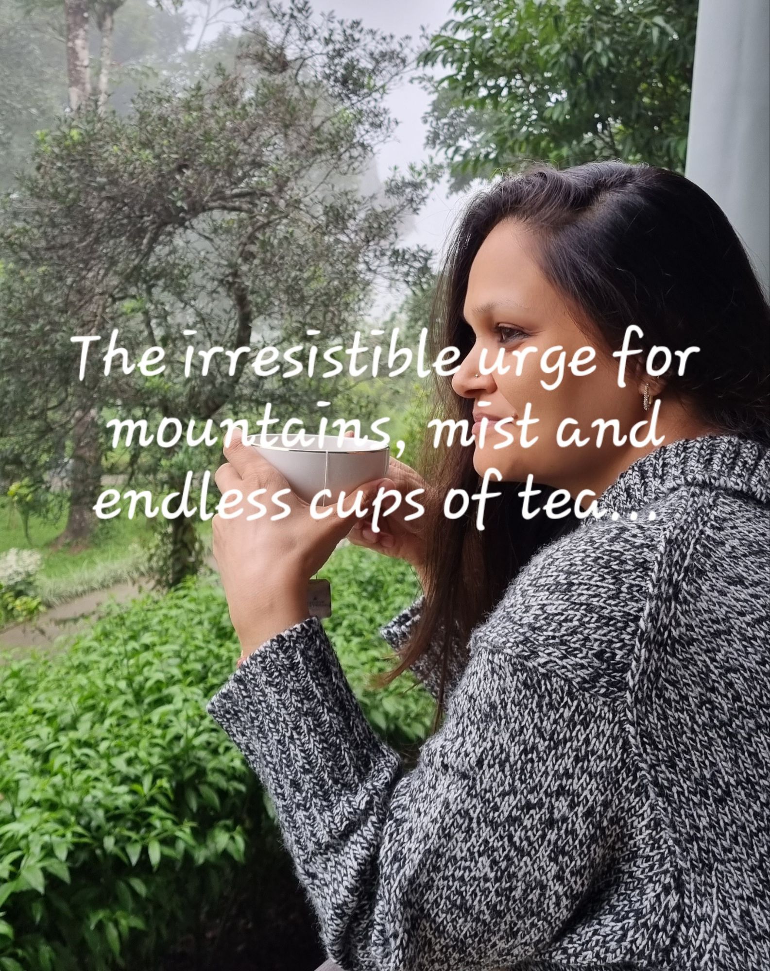 Relaxing with a cup of tea.