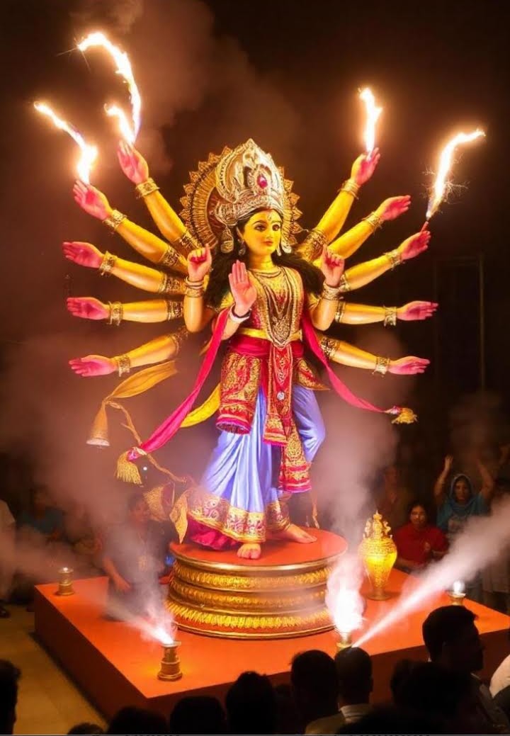 A picture a student sent to me depicting Durga in all her glory.